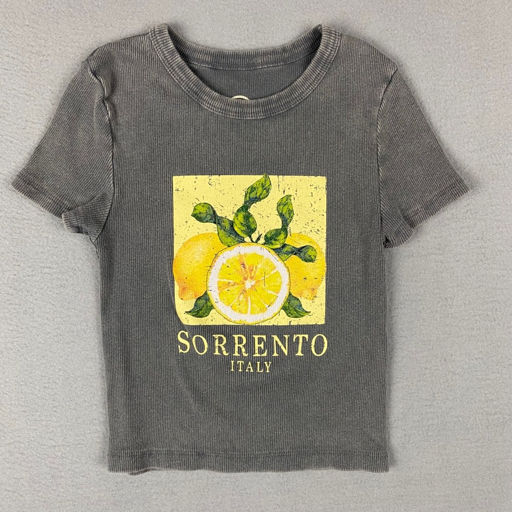 Social Culture Grey Ribbed Sorrento Italy Lemon Graphic T Shirt Women's XS